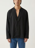 Kyoto Open V-Neck Linen Shirt – Matte Black